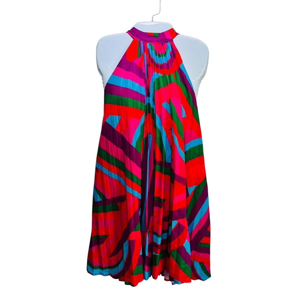 Flying Tomato Halter Trapeze Swing Pleated Resort Short Summer Party Dress L - Picture 2 of 9